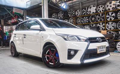 Toyota Yaris + แม็ก INFRNO INF-8RR 15นิ้ว สีดำขลิปแดง + ยาง HANKOOK H308 195/55-15