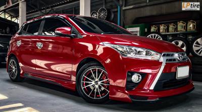 Toyota Yaris + ล้อแม็ก INFINO AJ IFG-14 ขอบ15 สีดำหน้าเงาอันเดอร์คัตแดง + ยางรถยนต์ DUNLOP LM704 195/55-15