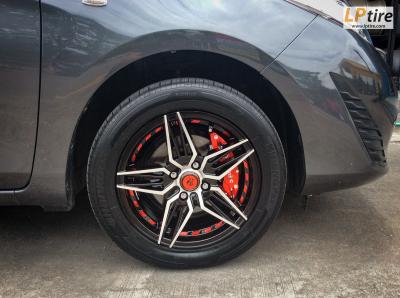 Toyota Yaris + แม็ก MGW MF-1249 ขอบ 15นิ้ว สีดำหน้าเงาอันเดอร์คัตแดง + ยางรถยนต์ HANKOOK H308 195/55-15