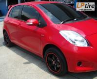 Toyota Yaris + ล้อแม็ก Lenso Project D01 (PD1) 15นิ้ว สีดำด้านขอบแดง + ยาง DUNLOP LM 703 195/55-15