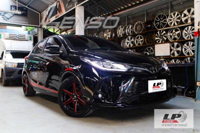 #TOYOTA #YARIS จัดล้อแม็กแท้ #LENSO Jager-Craft 16x7 ET35 4x100 #ดำด้านขลิปแดง พร้อมยาง YOKOHAMA AE51 205/50-16 ล้อดำด้านขลปแดง ยังสวยลงตัวแบบหล่อของรถ สวยหรู ขึ้นทีเดียว