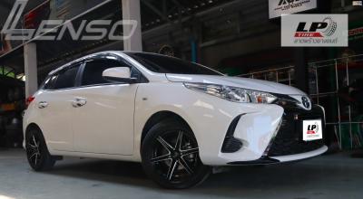 TOYOTA Yaris จัดล้อแม็ก LENSO Jager Craft 15x7 ET35 4x100 ดำเงาขลิปเงิน  ใช่ยางเดิมยังสวยลงตัว