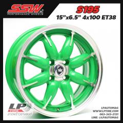 ล้อแม็ก SSW ลาย ENKEI ALL S195 15นิ้ว สีเขียวขลิบเงินขอบเงิน